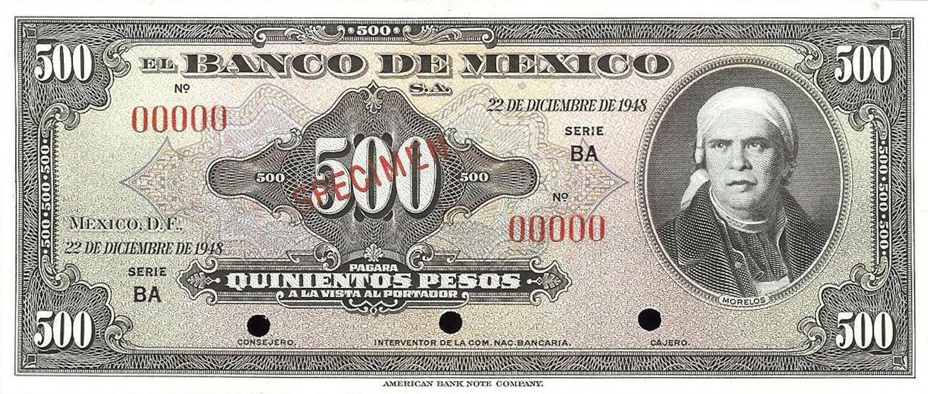  Diagonal red SPECIMEN ovpt front; no sig ; all-zero s/n 