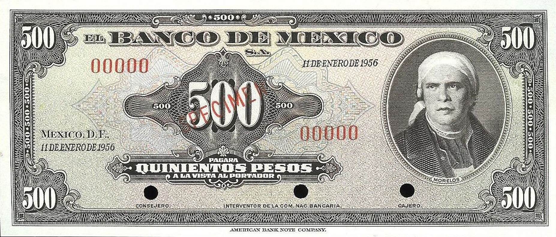  Diagonal red SPECIMEN ovpt front; no sig ; no series; all-zero s/n 