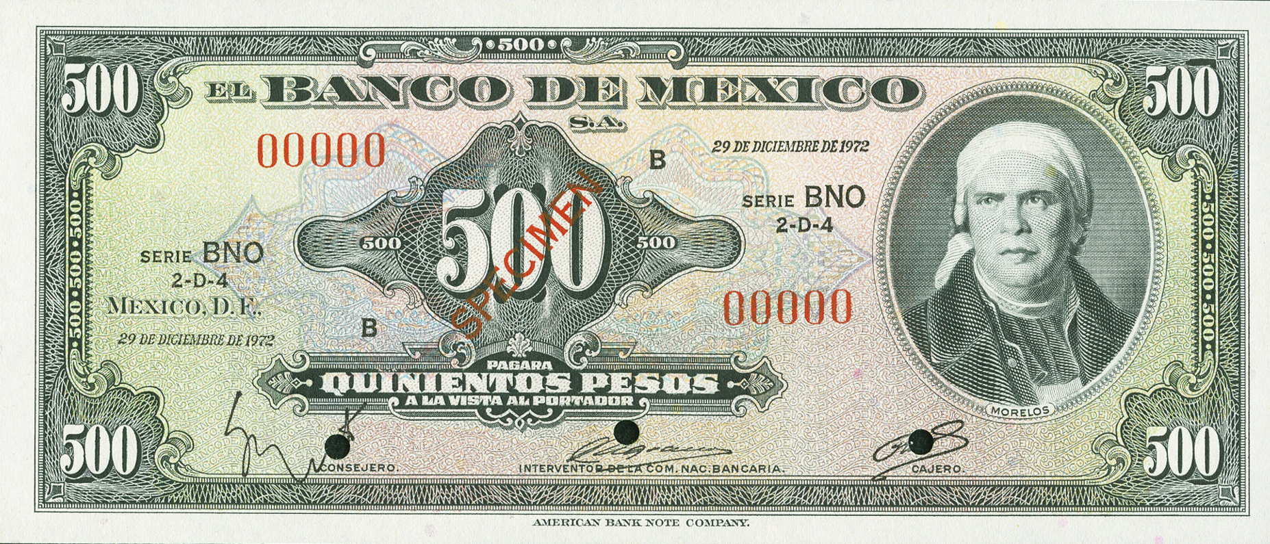  Diagonal red SPECIMEN ovpt front; all-zero s/n 