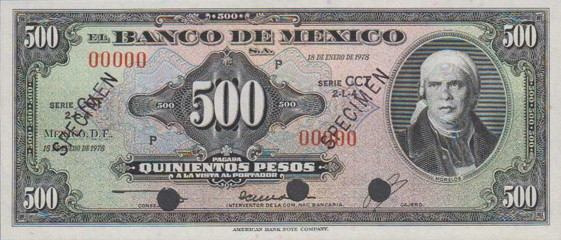  Two diagonal black SPECIMEN ovpts front; all-zero s/n 