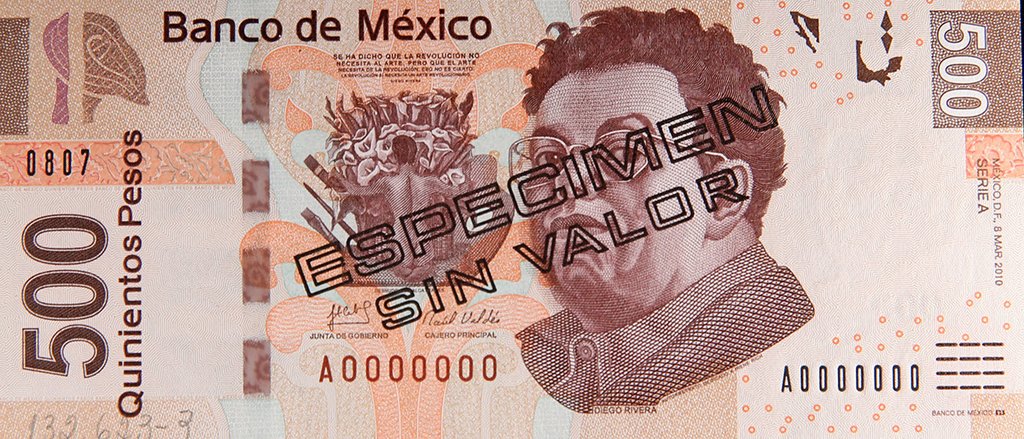  Diagonal black hollow ESPECIMEN / SIN VALOR ovpt front; diagonal red hollow ESPECIMEN / SIN VALOR ovpt back; horizontal black # ovpt upper left front; all-zero s/n 