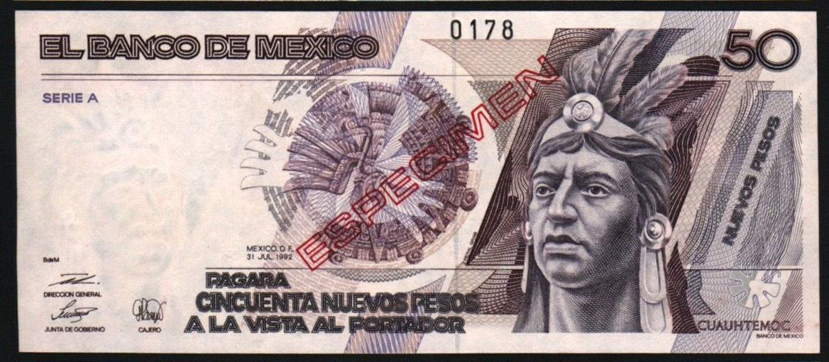  Diagonal red hollow ESPECIMEN ovpt front/back; horizontal black # ovpt upper center front; all-zero s/n 