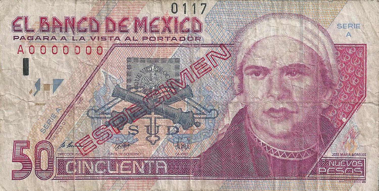  Diagonal red hollow ESPECIMEN ovpt front/back; horizontal black # upper center front; all-zero s/n 