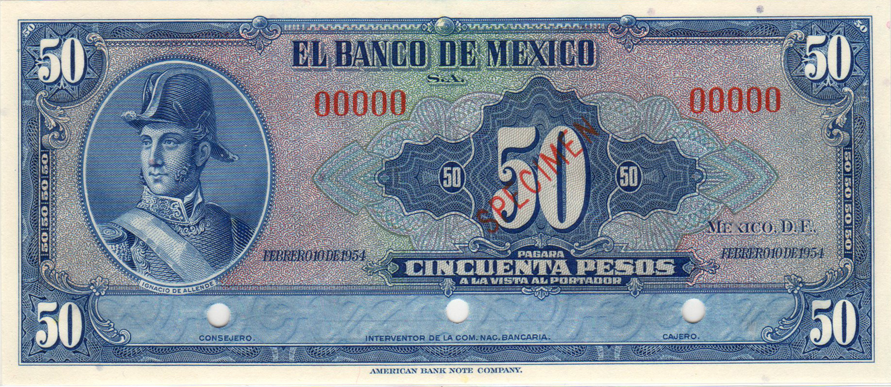  Diagonal red SPECIMEN ovpt front; no series; all-zero s/n 