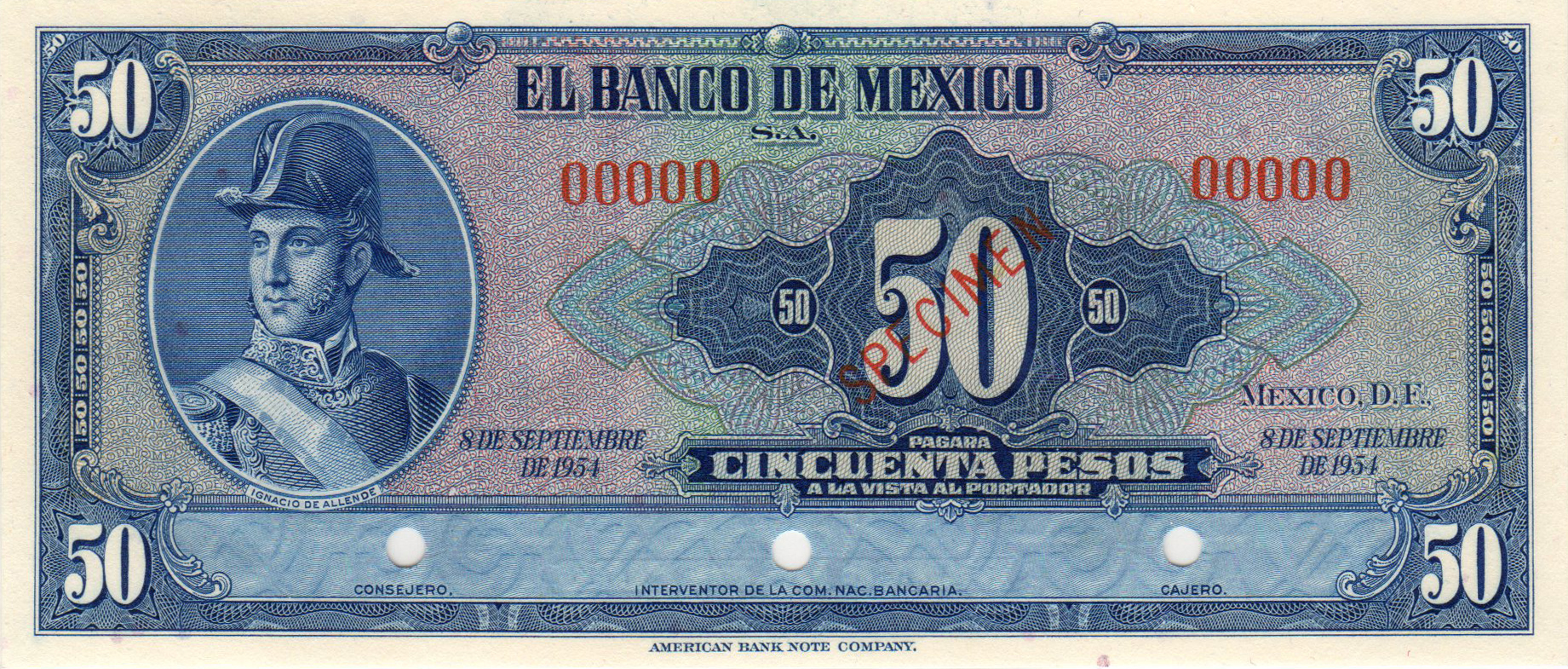  Diagonal red SPECIMEN ovpt front; no series; all-zero s/n 