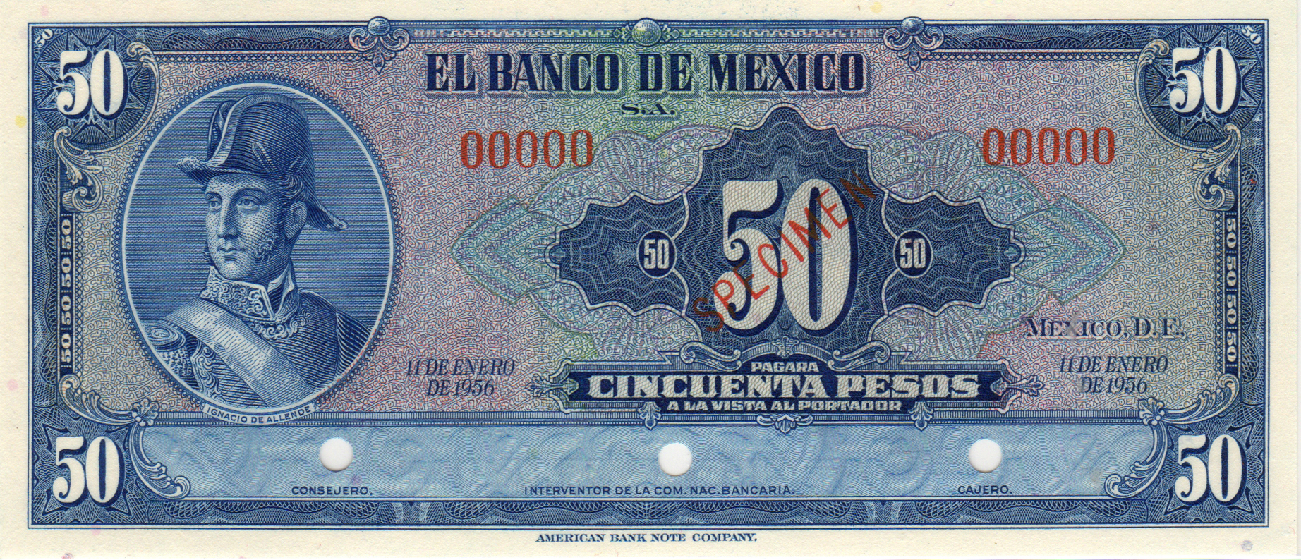  Diagonal red SPECIMEN ovpt front; no series; all-zero s/n 