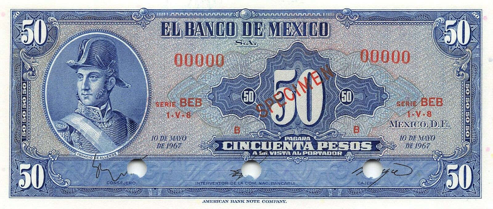  Diagonal red SPECIMEN ovpt front; all-zero s/n 