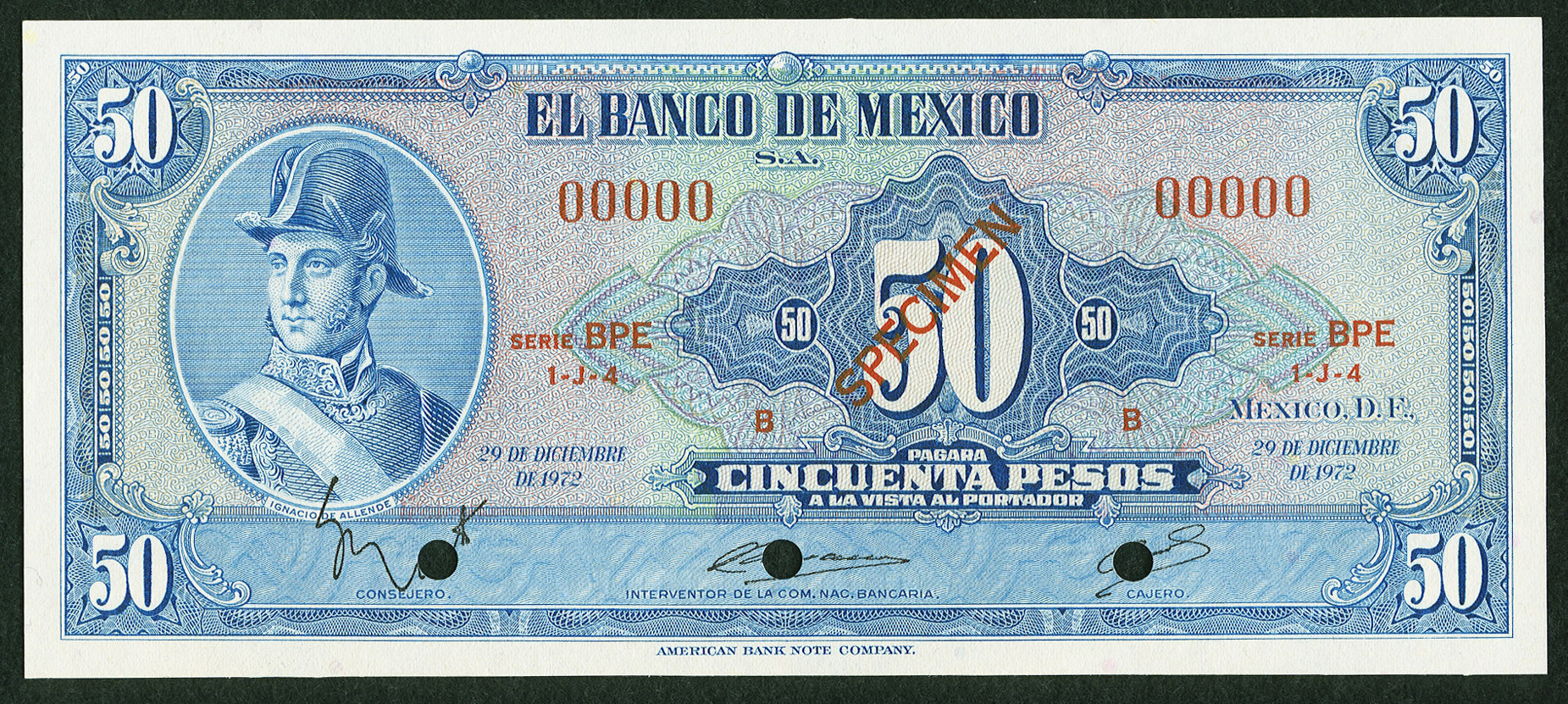  Diagonal red sans serif SPECIMEN ovpt front; all-zero s/n 