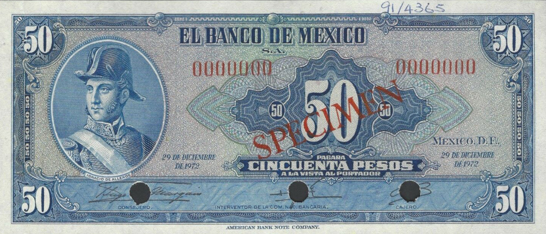  Diagonal red serif SPECIMEN ovpt front; no series; all-zero s/n 