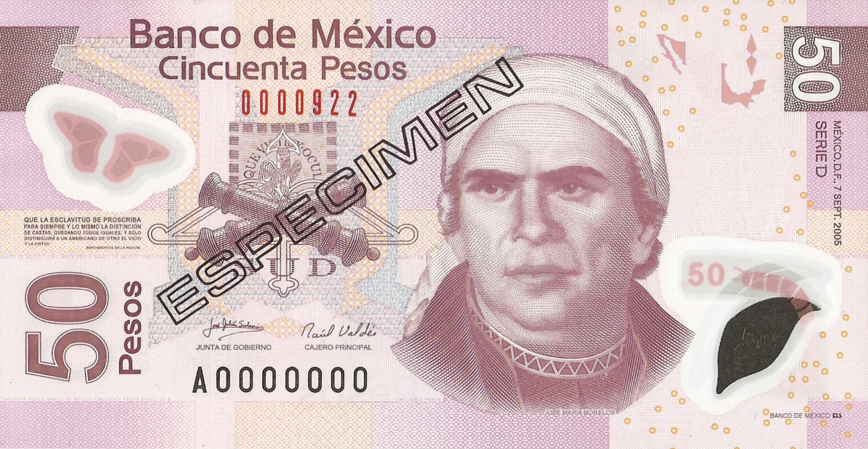  Diagonal black hollow ESPECIMEN ovpt; horizontal red # ovpt upper left 