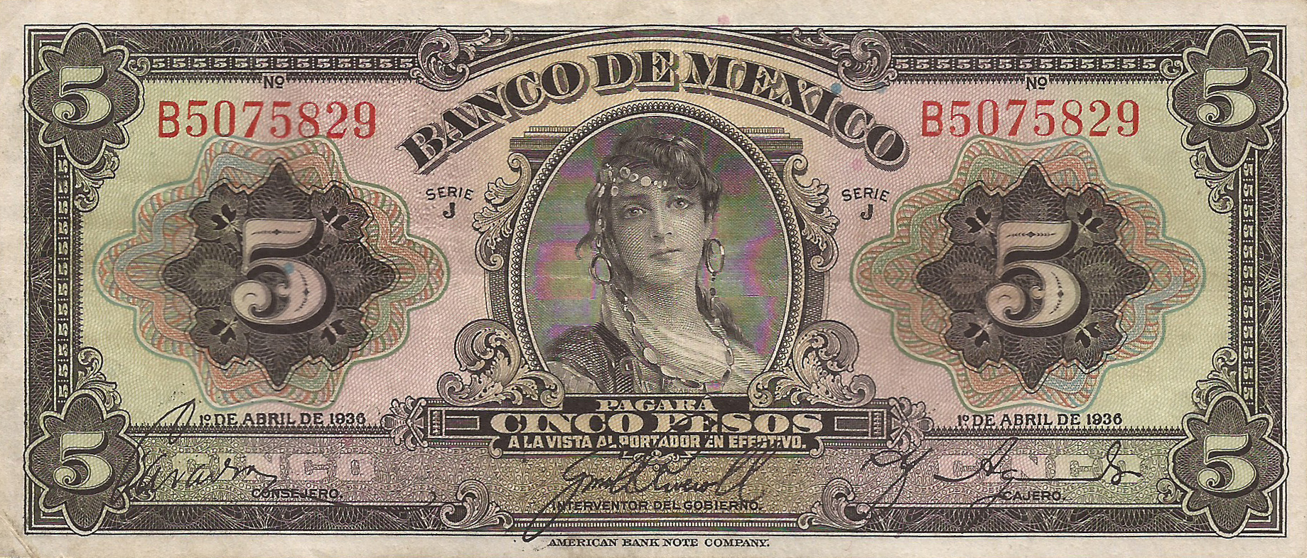 1° DE ABRIL DE 1936 Sig 3: Aguado Series J Prefix B 