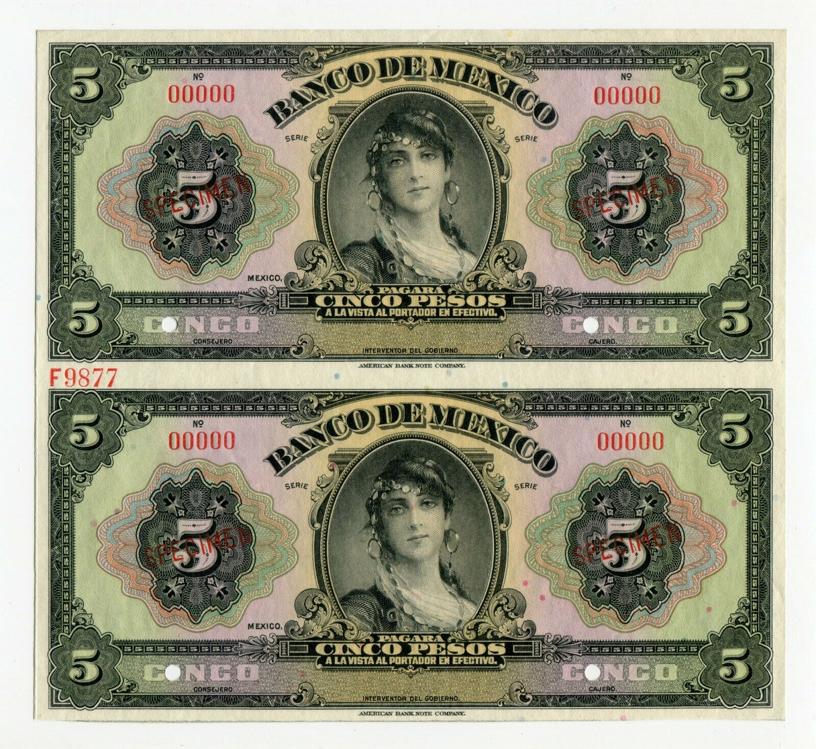  Two diagonal red SPECIMEN ovpts front; no date; no sig ; no series; all-zero s/n 