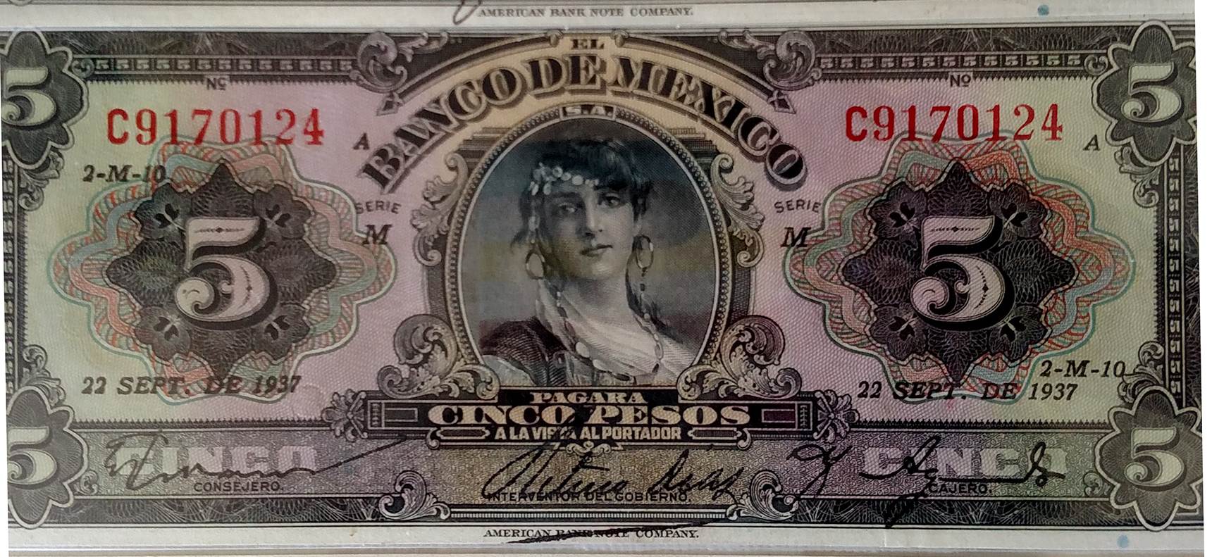  22 SEPT DE 1937 Sig 3: Aguado Series M Prefix B, C Center title: INTERVENTOR DEL GOBIERNO 