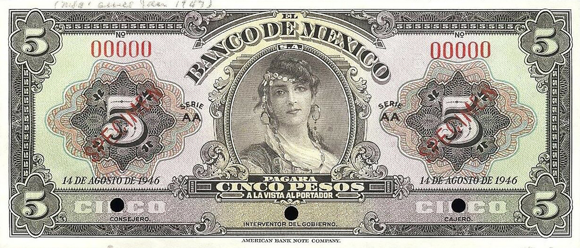  Two diagonal red SPECIMEN ovpts front; no sig ; all-zero s/n 