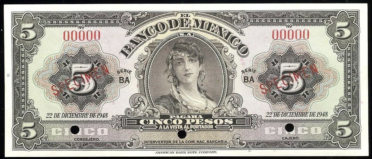  Two diagonal red SPECIMEN ovpts front; no sig ; all-zero s/n 