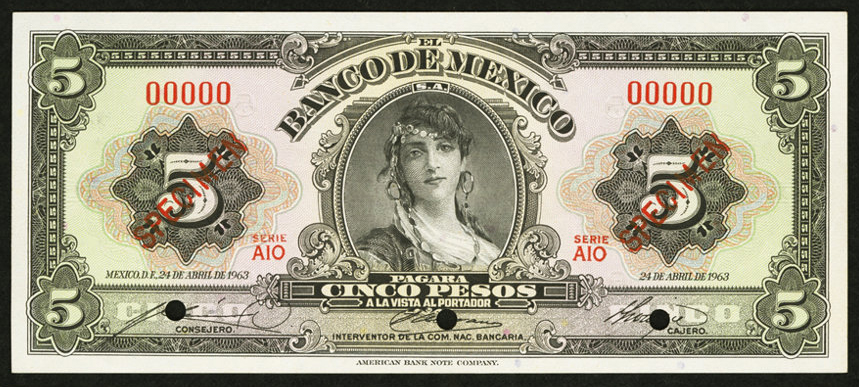  Two diagonal red SPECIMEN ovpts front; all-zero s/n 