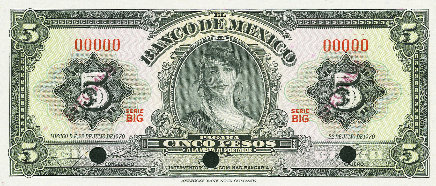  Two diagonal red SPECIMEN ovpts front; all-zero s/n 