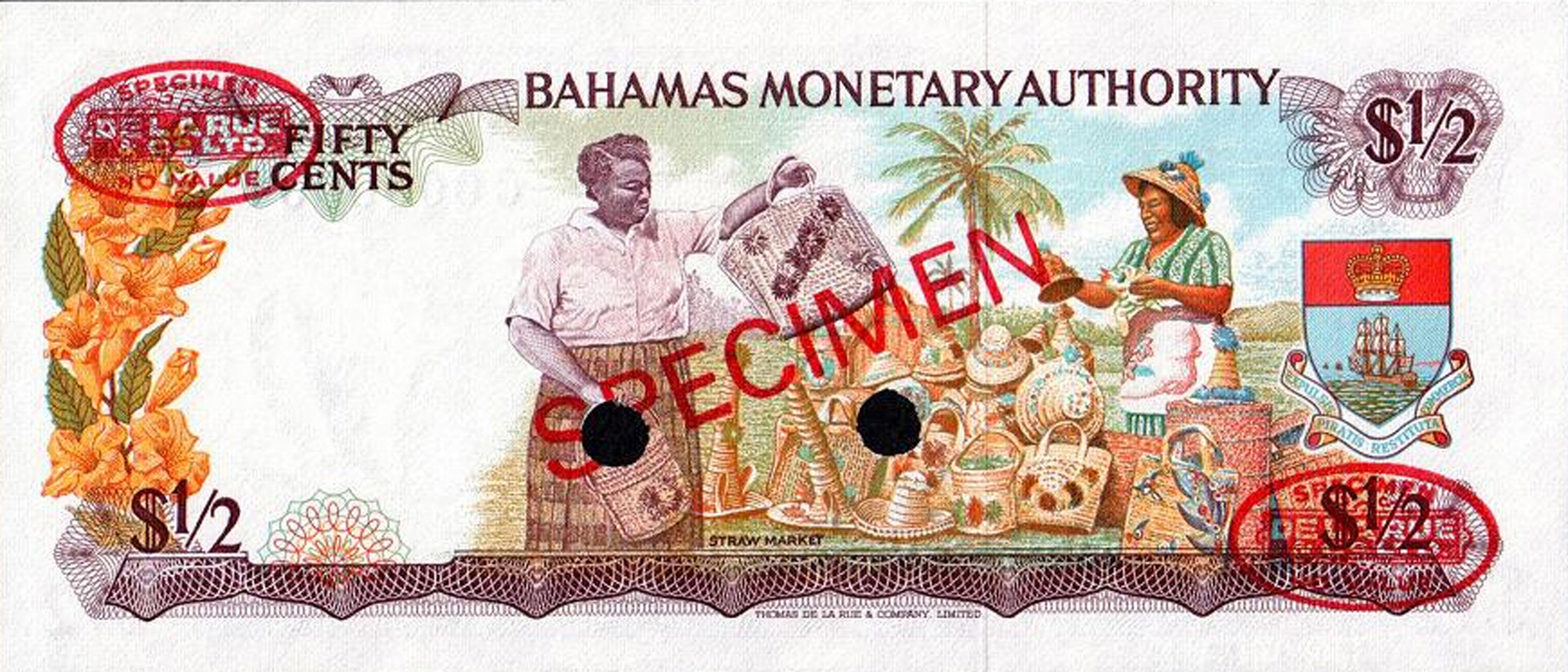  Diagonal red SPECIMEN and DLR oval ovpts front/back; horizontal red SPECIMEN NO # ovpt lower left front; all-zero s/n 