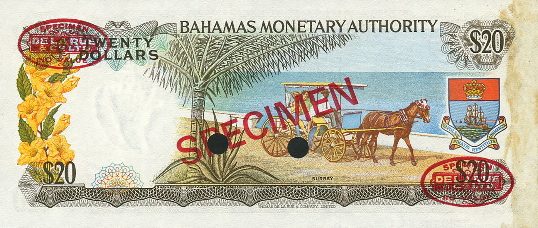  Diagonal red SPECIMEN and DLR oval ovpts front/back; horizontal red SPECIMEN NO # ovpt lower left front; all-zero s/n 