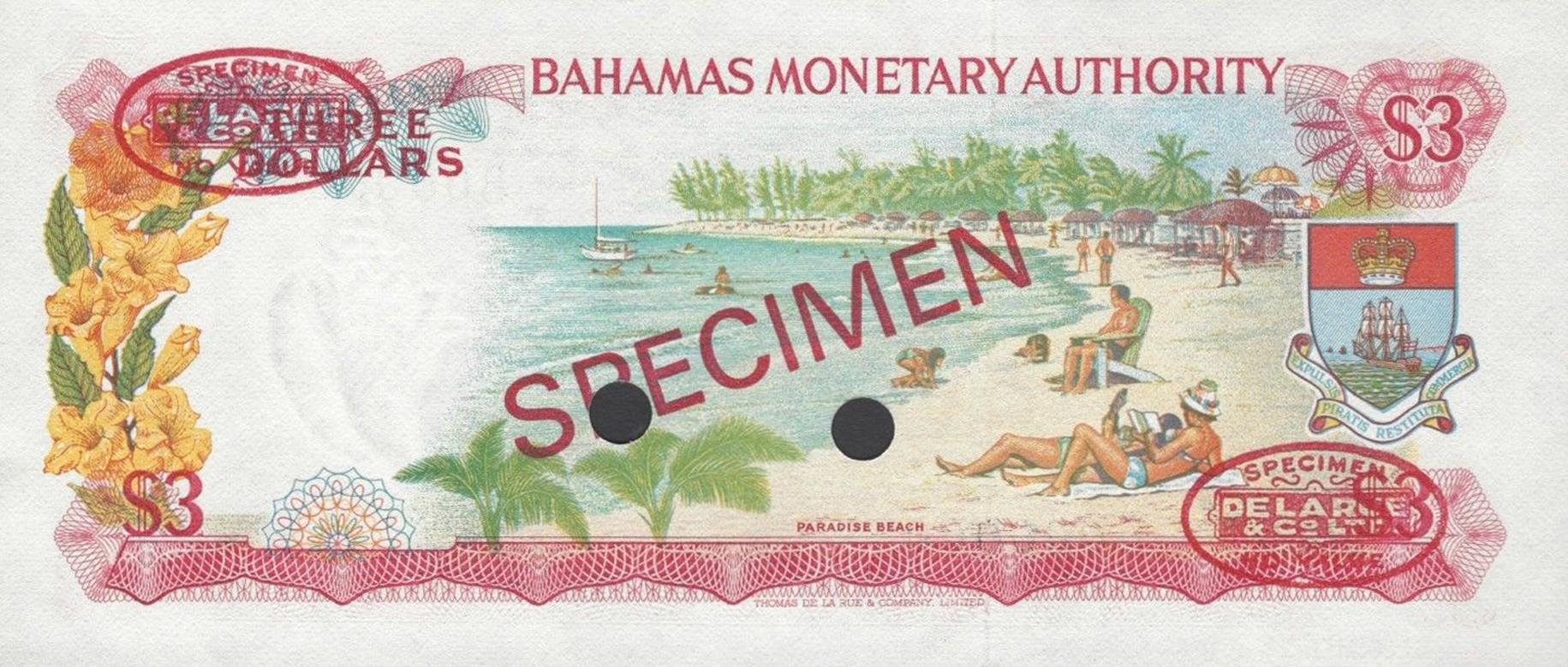  Diagonal red SPECIMEN and DLR oval ovpts front/back; horizontal red SPECIMEN NO # ovpt lower left front; all-zero s/n 