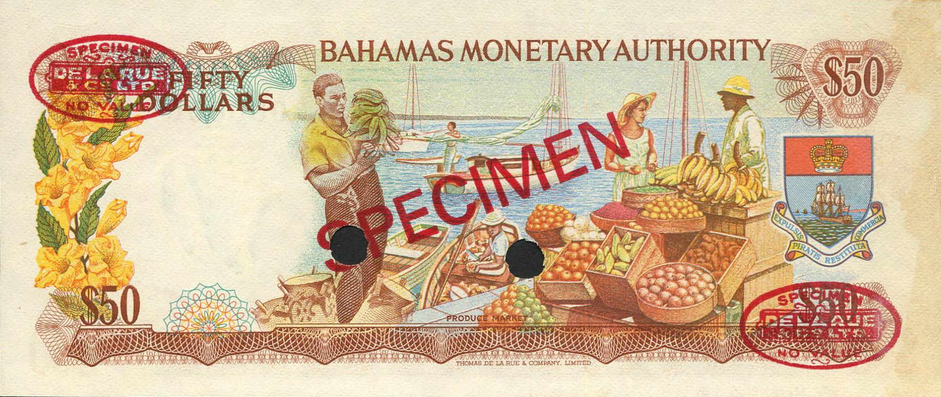  Diagonal red SPECIMEN and DLR oval ovpts front/back; horizontal red SPECIMEN NO # ovpt lower left front; all-zero s/n 