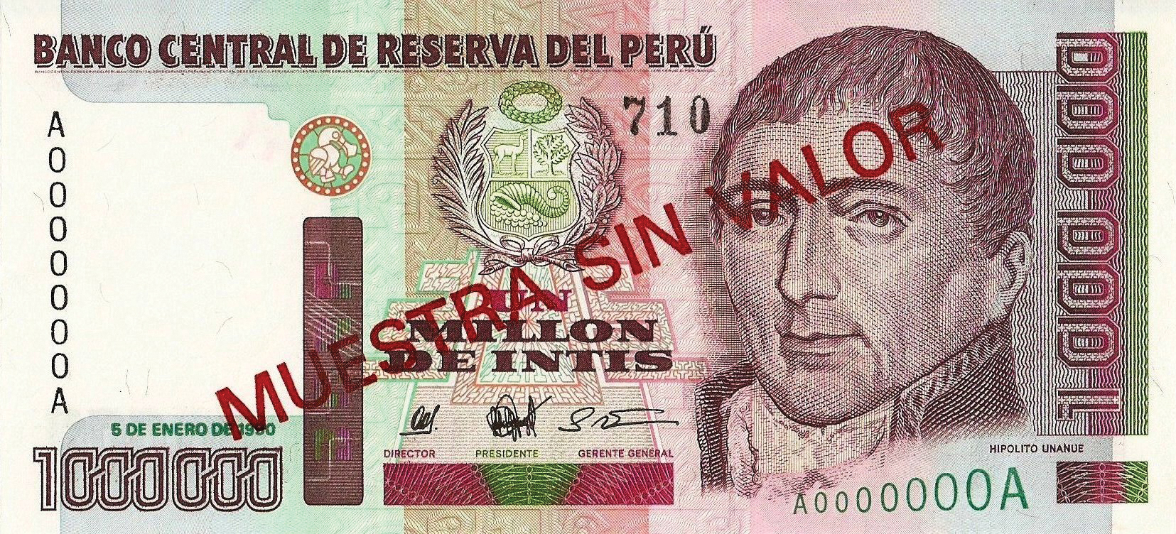  Diagonal red MUESTRA SIN VALOR ovpt front/back; horizontal black # ovpt upper right front; all-zero s/n 