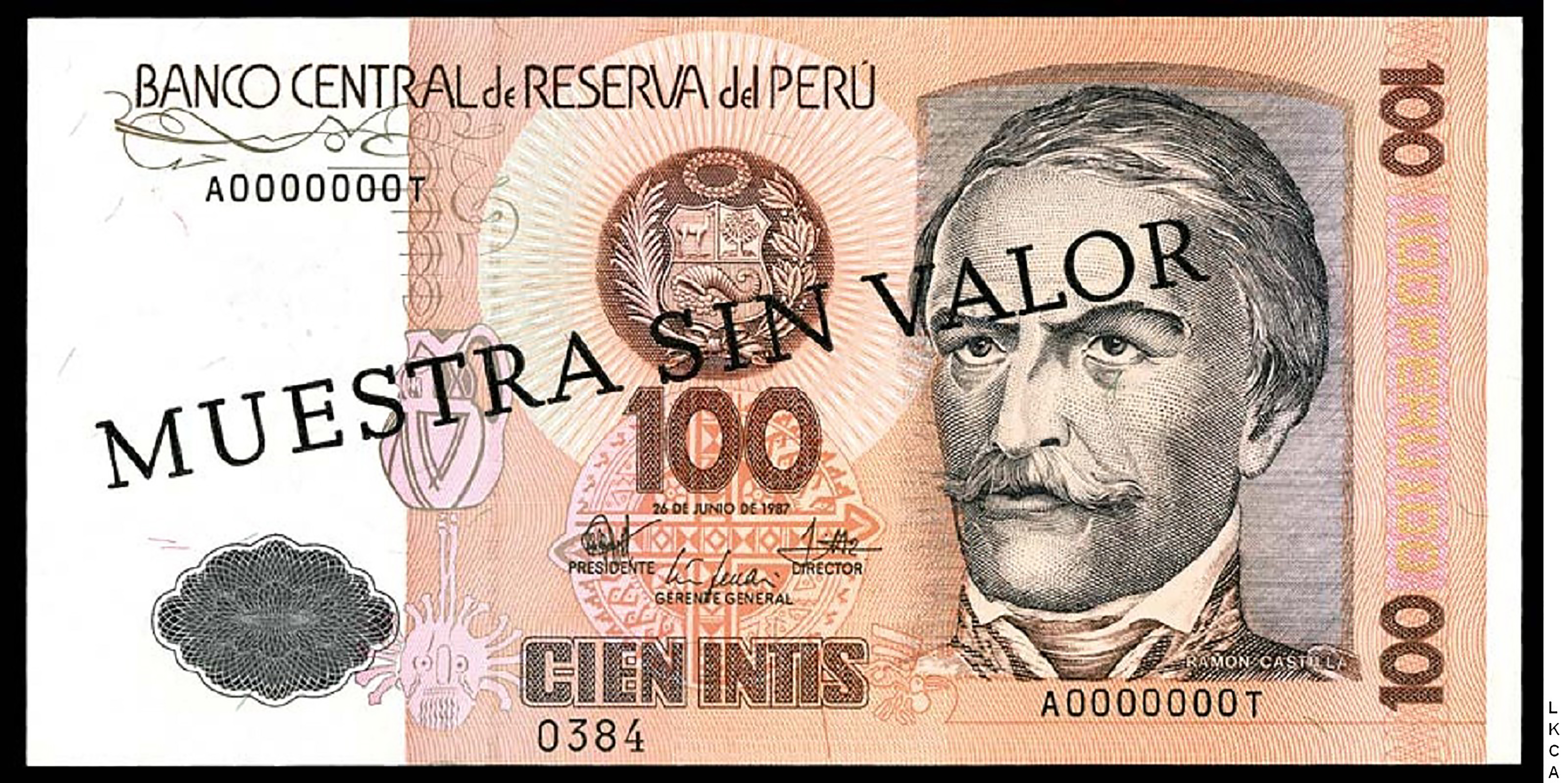  Diagonal black MUESTRA SIN VALOR ovpt front; horizontal black # ovpt lower left front; all-zero s/n 