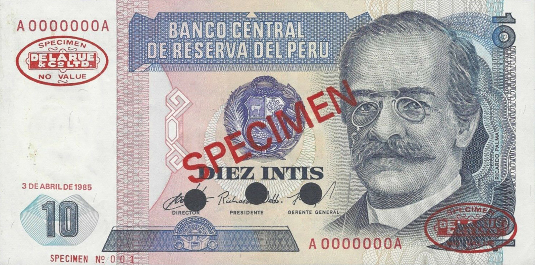  Diagonal red SPECIMEN and DLR oval ovpts; horizontal red SPECIMEN No # ovpt lower left; all-zero s/n 