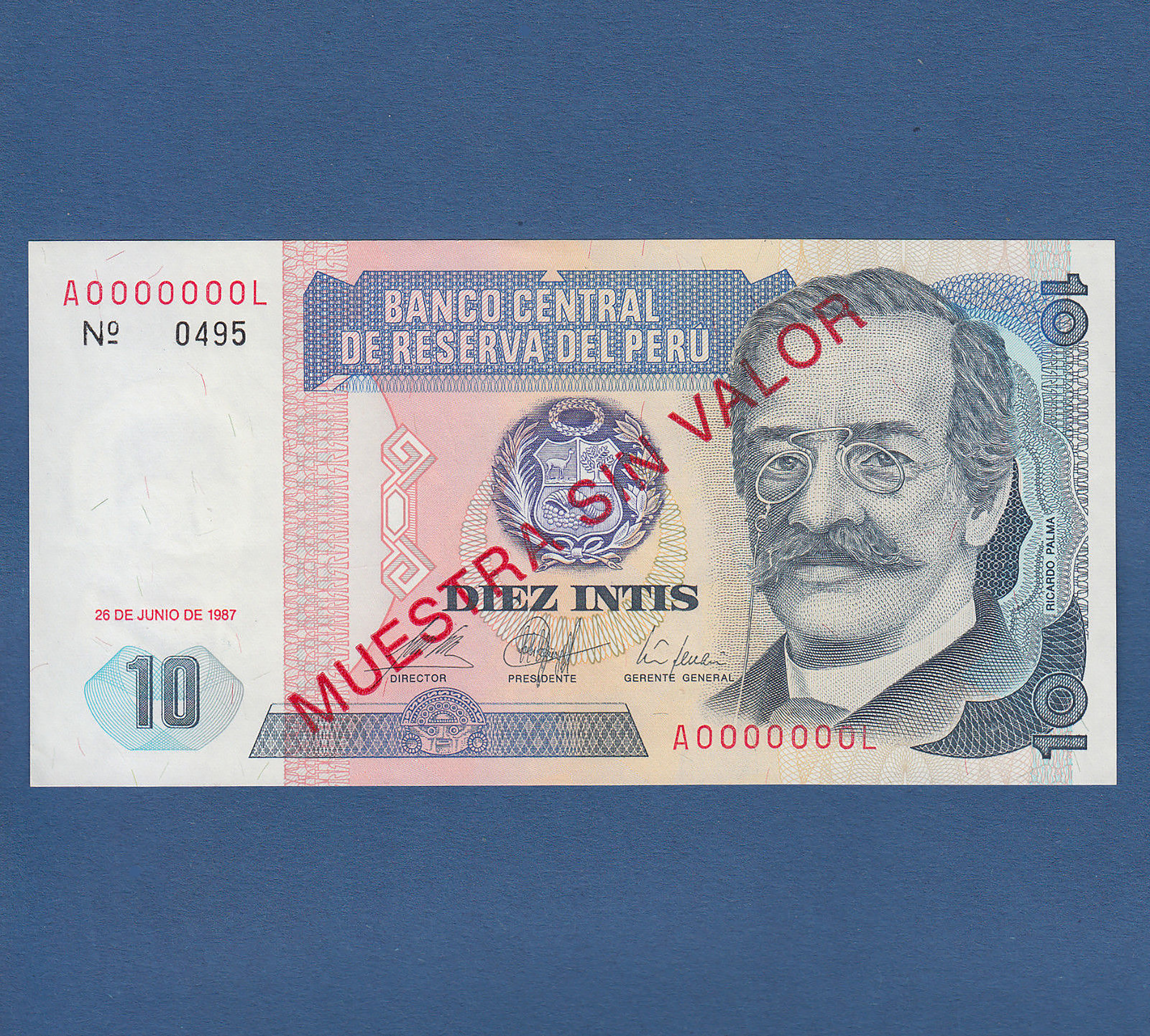  Diagonal red MUESTRA SIN VALOR ovpt front; horizontal black No # ovpt upper left front; all-zero s/n 