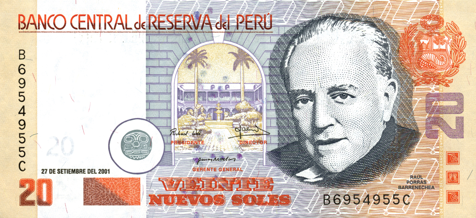  27 DE SETIEMBRE DEL 2001 Sig 162: Velarde/We/Barclay With planchettes Striped 20 in OVI Printer: FCOF Prefix/suffix A/Y - B/I 