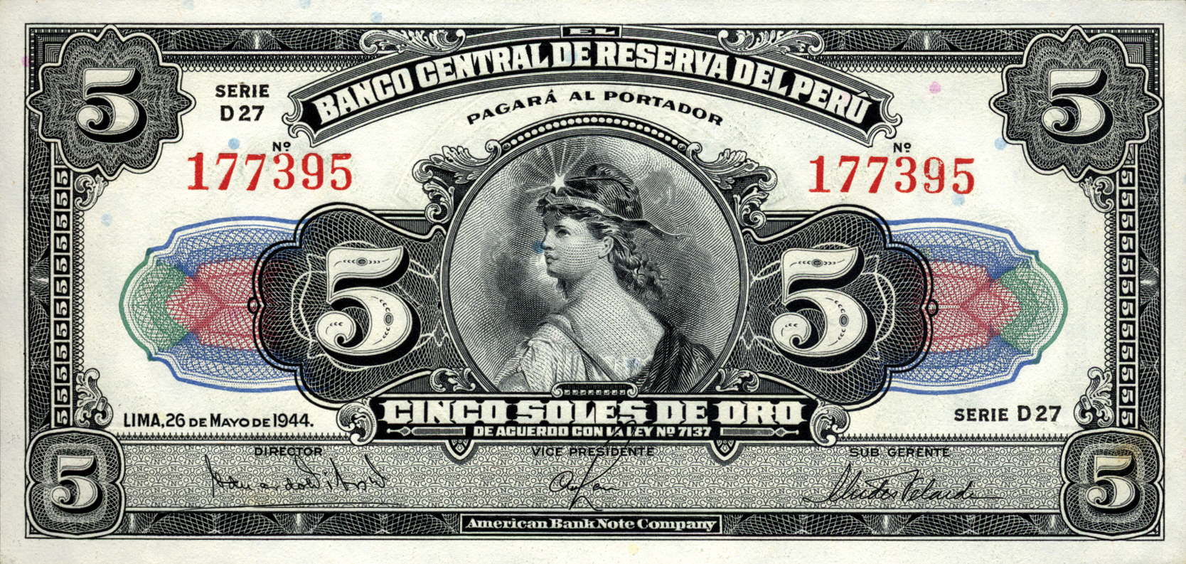  26 de Mayo de 1944 Sig 23: Dibós/Althaus/Velarde Series D23 - D27 4,350,000 notes 