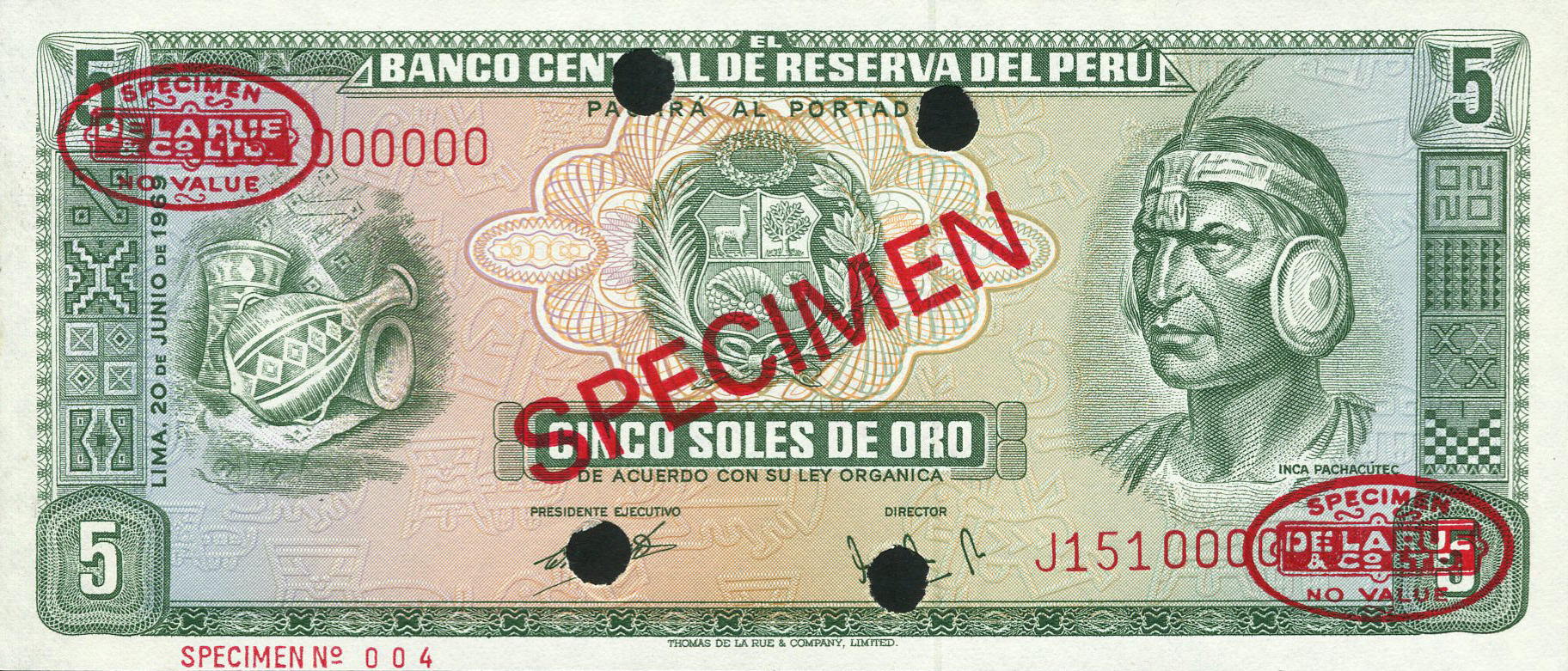  Diagonal red SPECIMEN and DLR oval ovpts; horizontal red SPECIMEN No # ovpt lower left; all-zero s/n 