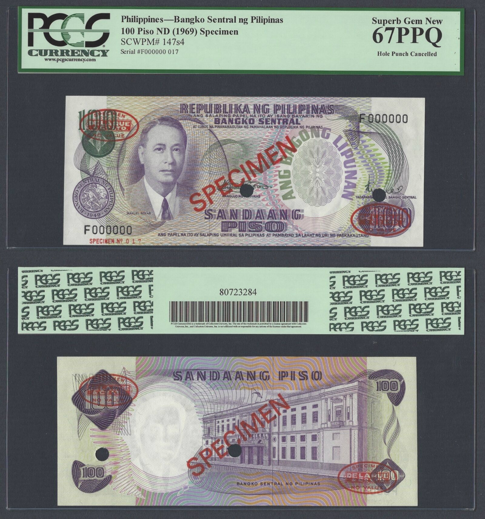  Diagonal red SPECIMEN and DLR oval ovpts; horizontal red SPECIMEN No # lower left front; all-zero s/n 