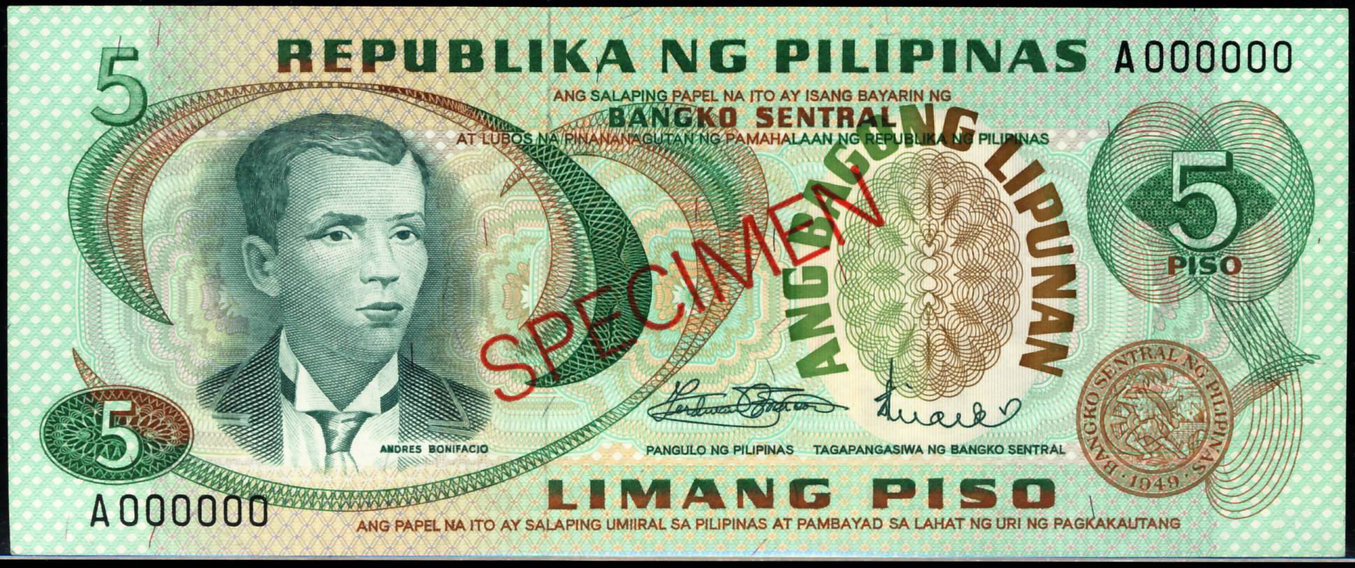  Diagonal red SPECIMEN ovpt front/back; all-zero s/n 