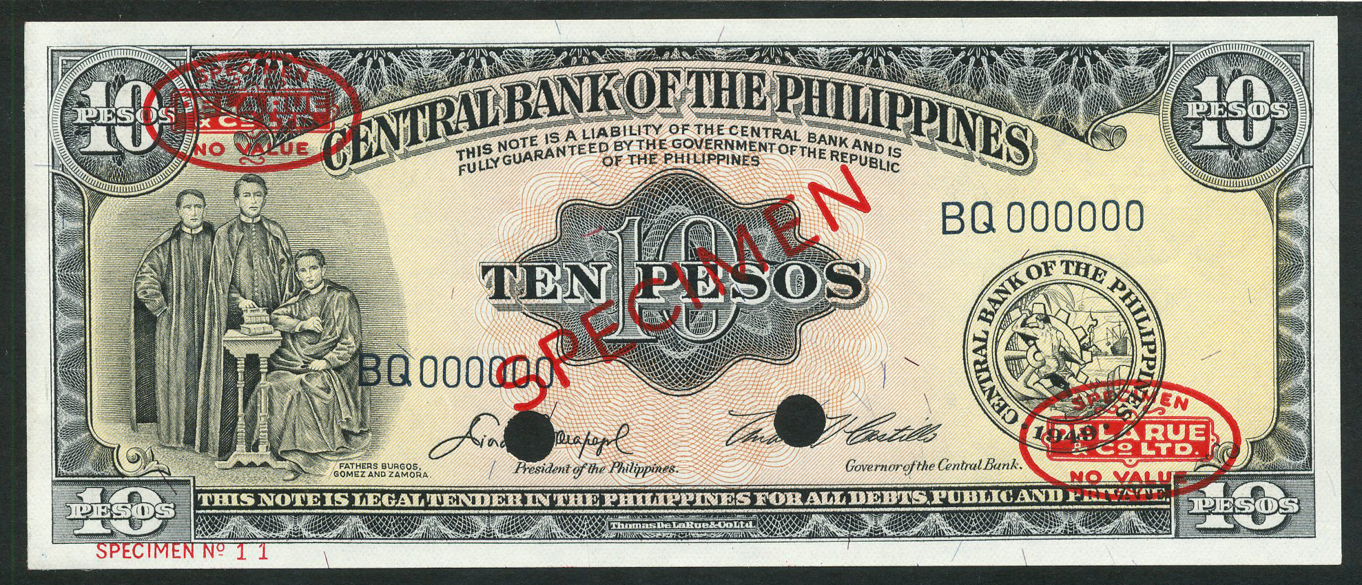  Diagonal red SPECIMEN and DLR oval ovpts; horizontal red SPECIMEN No # lower left front; all-zero s/n 