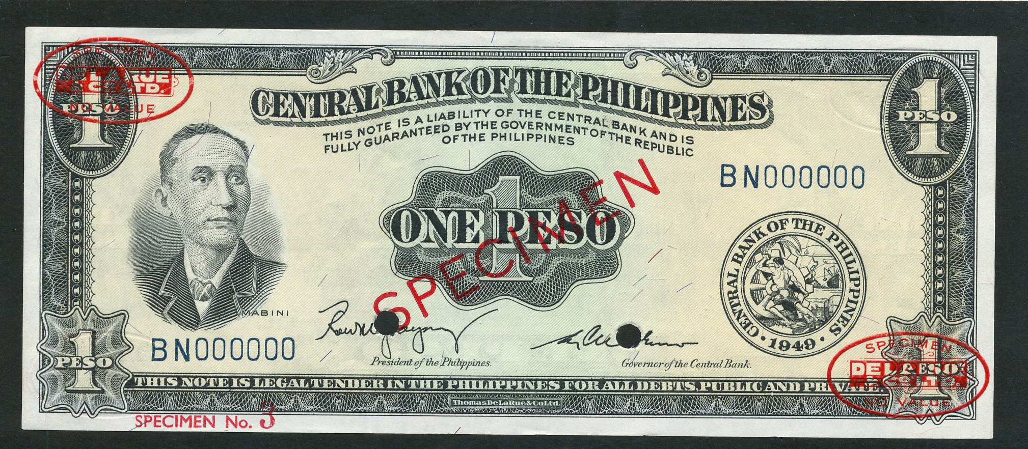  Diagonal red SPECIMEN and DLR oval ovpts; horizontal red SPECIMEN No # ovpt lower left; all-zero s/n 