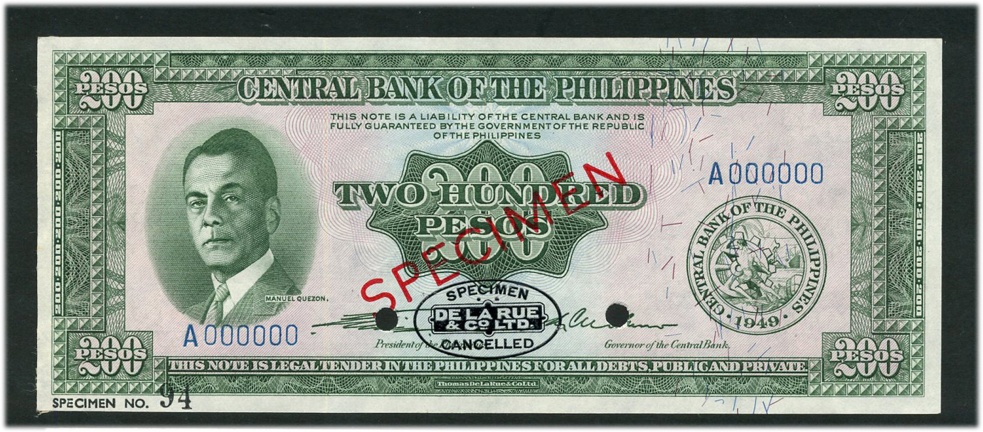  Diagonal red SPECIMEN and black DLR oval ovpts; horizontal black SPECIMEN NO # ovpt lower left; all-zero s/n 