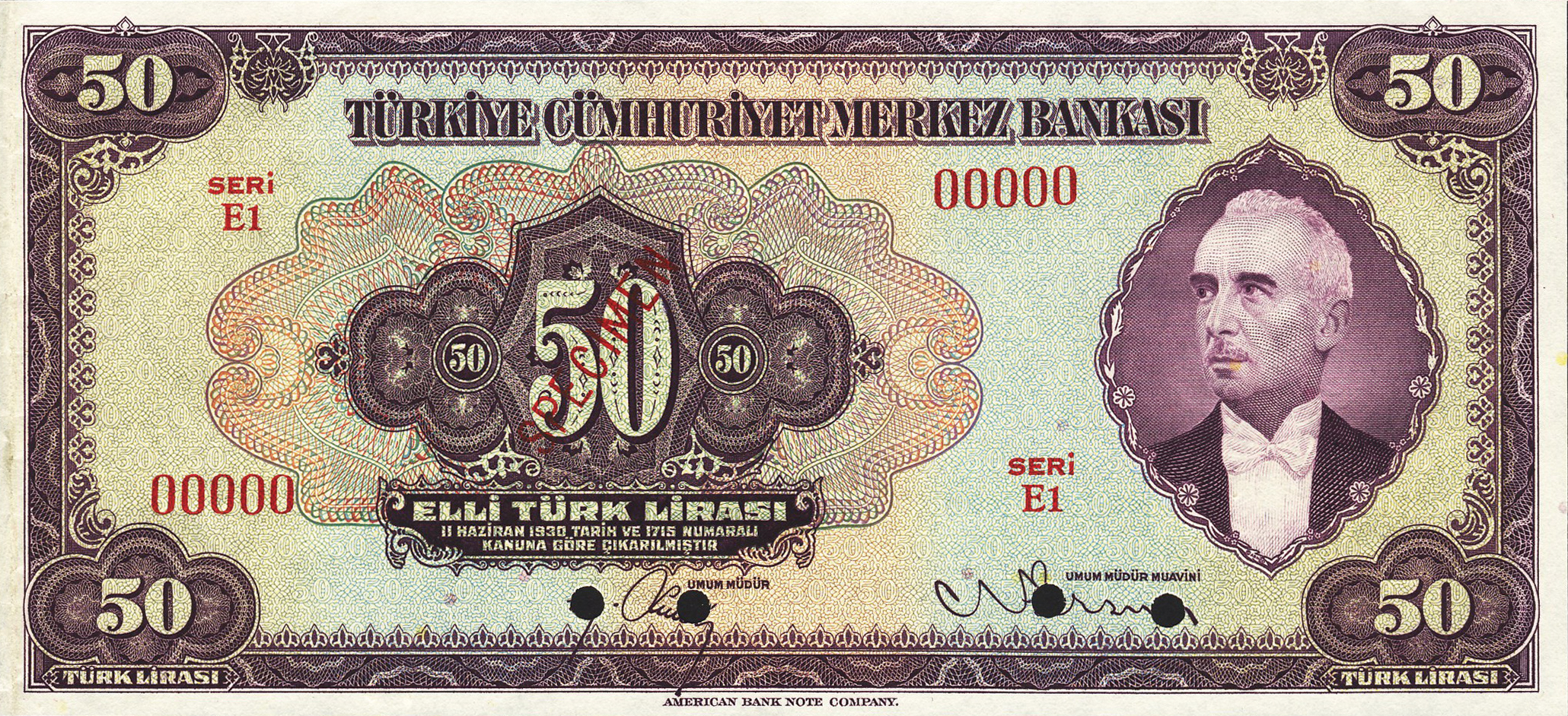  Diagonal red SPECIMEN ovpt front; all-zero s/n 