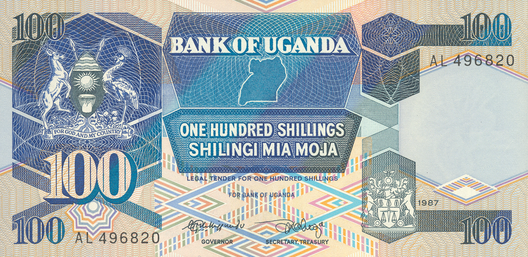 1987 1987 Sig 7: Kiggundu/Kahoza Printer: THOMAS DE LA RUE AND COMPANY LIMITED Prefix AA - CJ 