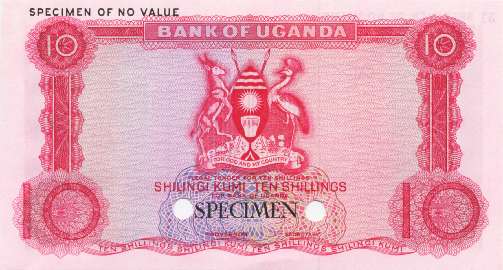  Red; horizontal black SPECIMEN ovpt front/back; horizontal black SPECIMEN OF NO VALUE ovpt upper left front/back; no sig ; no s/n 