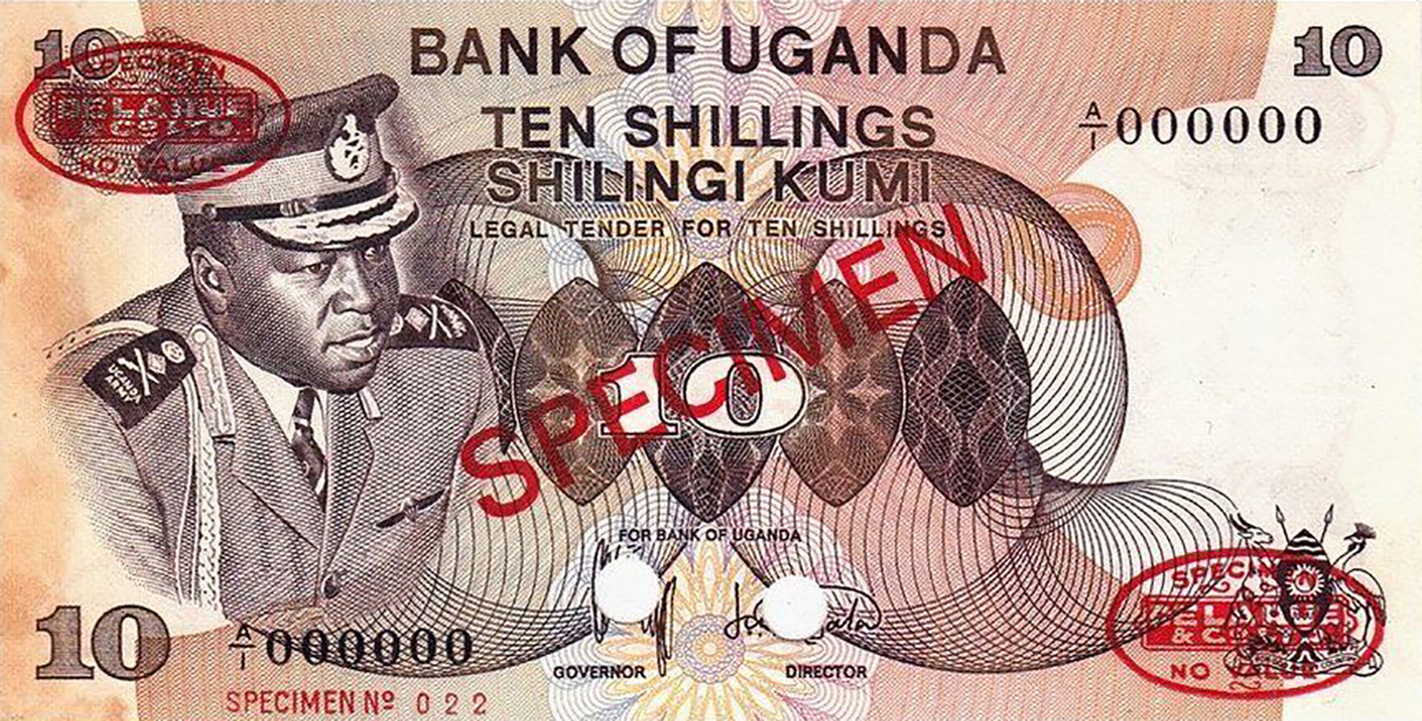  Diagonal red SPECIMEN and DLR oval ovpts front/back; horizontal red SPECIMEN No # ovpt at lower left front; all-zero s/n 