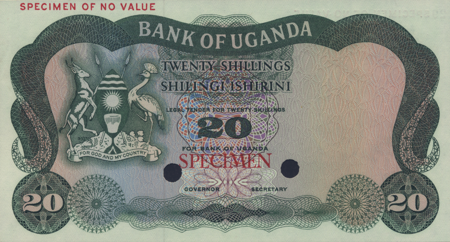  Green; horizontal red SPECIMEN ovpt front/back; horizontal red SPECIMEN OF NO VALUE ovpt upper left front/back; no sig ; no s/n 