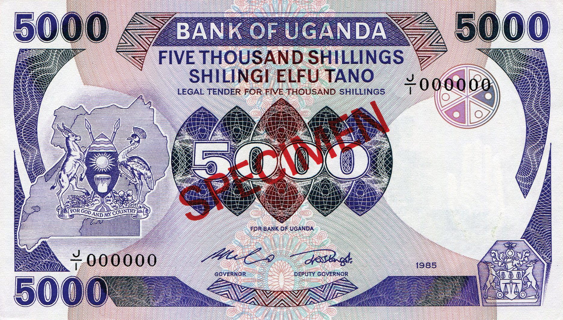  Diagonal red SPECIMEN ovpt front/back; all-zero s/n 