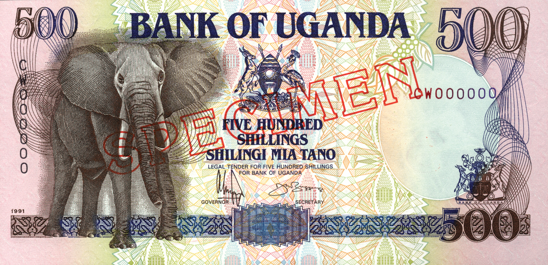  Diagonal red hollow SPECIMEN ovpt front/back; horizontal black # ovpt at lower left back; all-zero s/n 