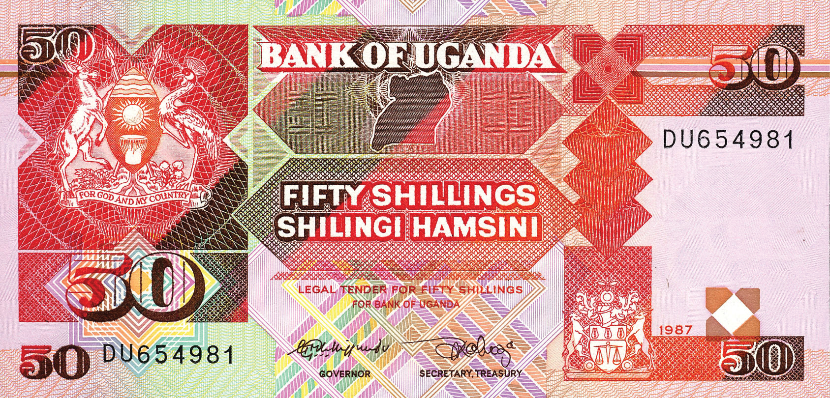 1987 1987 Sig 7: Kiggundu/Kahoza Printer: THOMAS DE LA RUE AND COMPANY LIMITED Prefix AA - EU 