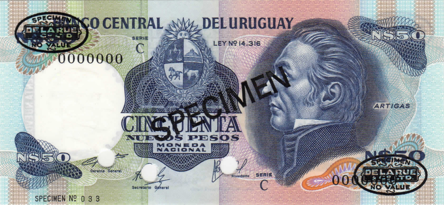  Diagonal black SPECIMEN and DLR oval ovpts; horizontal black SPECIMEN No # ovpt lower left; all-zero s/n 