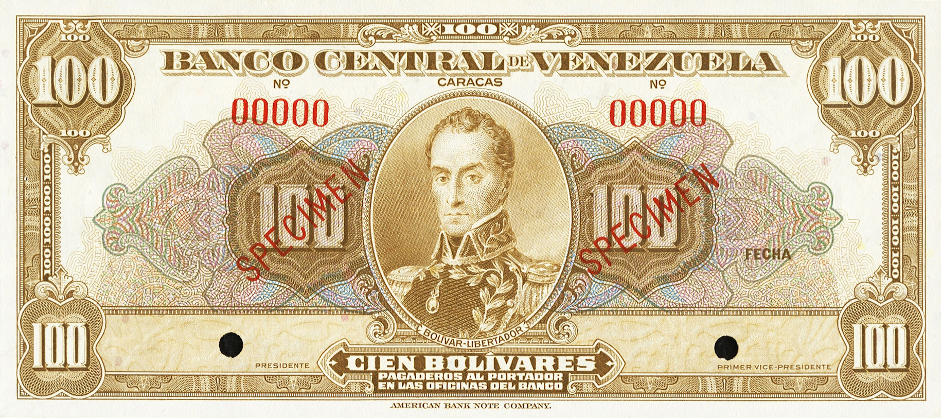  Two diagonal red SPECIMEN ovpts front; no date; no sig ; all-zero s/n 