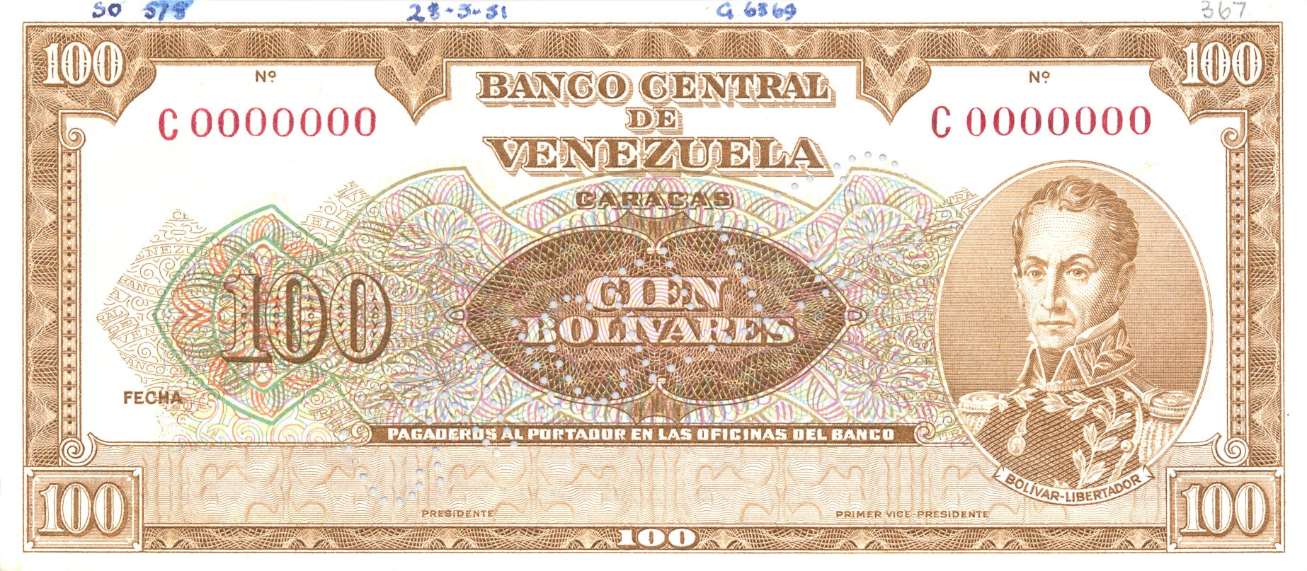  Diagonal CANCELLED perf; no date; no sig ; all-zero s/n 