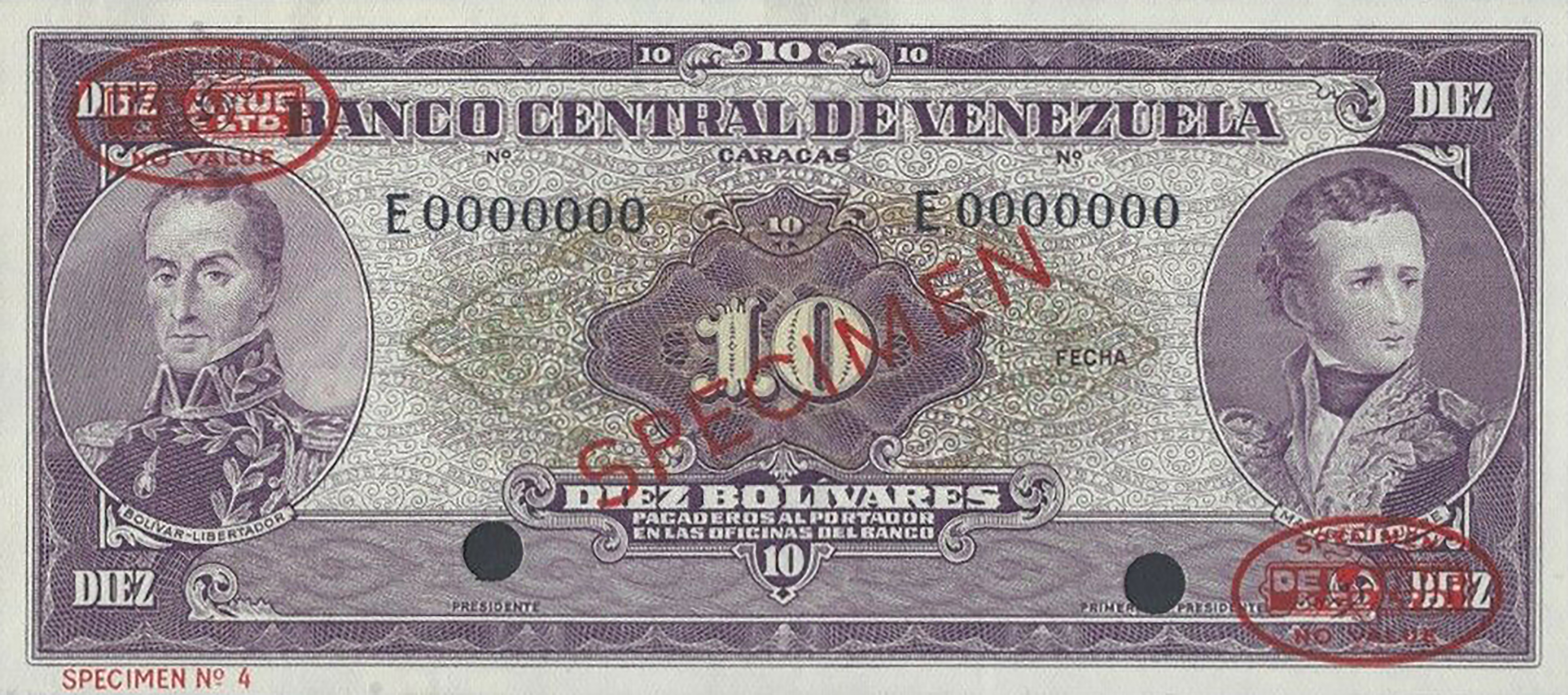  Diagonal red SPECIMEN and DLR oval ovpts; horizontal red SPECIMEN No # ovpt lower left; no date; no sig ; all-zero s/n 