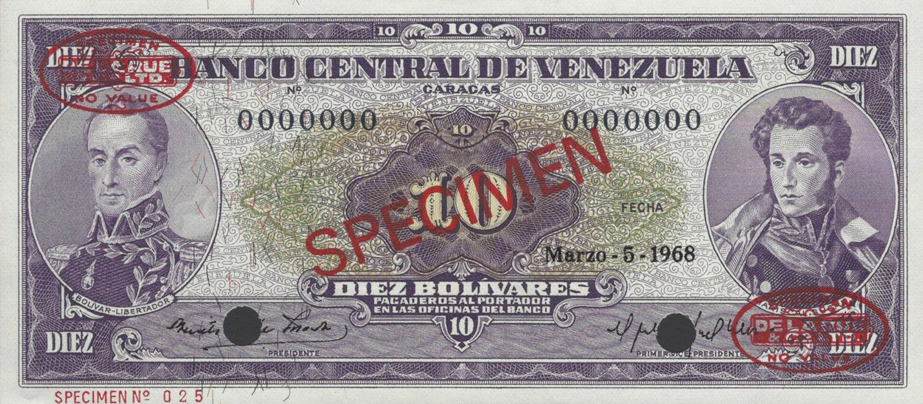  Diagonal red SPECIMEN and DLR oval ovpts; horizontal red SPECIMEN No # ovpt lower left; all-zero s/n 